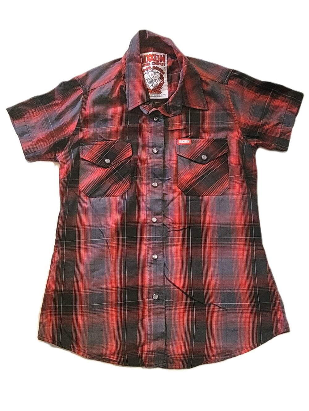 Dixxon Flannel Co Womens S Small Short Sleeve Bamboo Shirt Red Black Plaid Snap